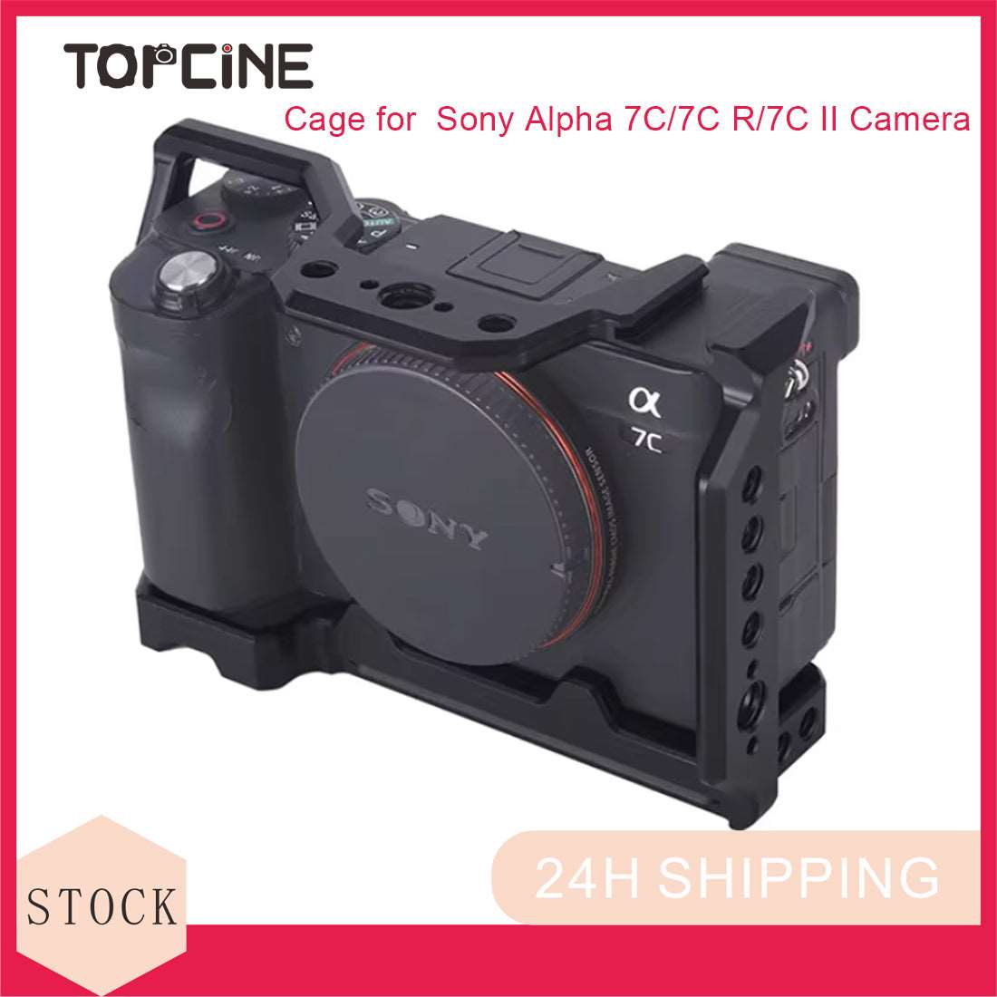 Topcine A7C Cage for Sony Alpha 7C /Alpha 7C R /Alpha 7C II Camera,Quick Release Plate for Arca-Swiss,1/4" & 3/8" Screw Holes and Cold Shoe Mount for Accessories